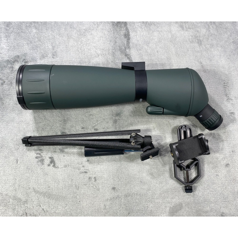 20-60x80 Spotting Scope Target Shooting Spotter Green Tripod Stand Lens Cap Bag